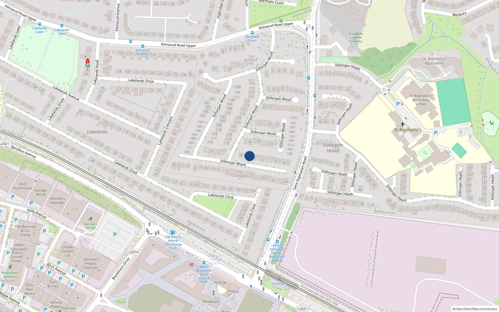 Overhead map showing the location of 50 Stillorgan Wood, Dublin