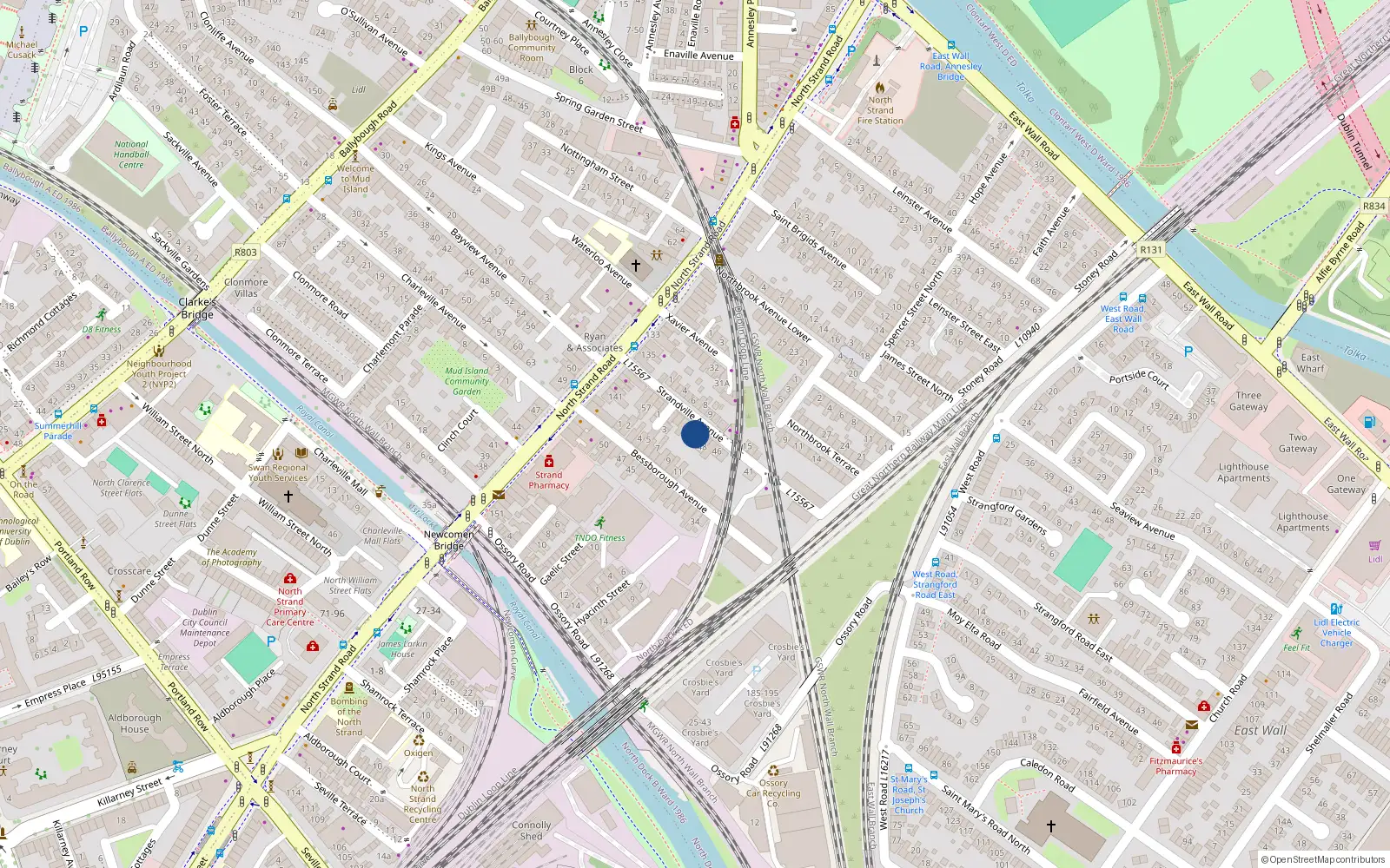 Overhead map showing the location of 50 Strandville Avenue, North Strand, Dublin