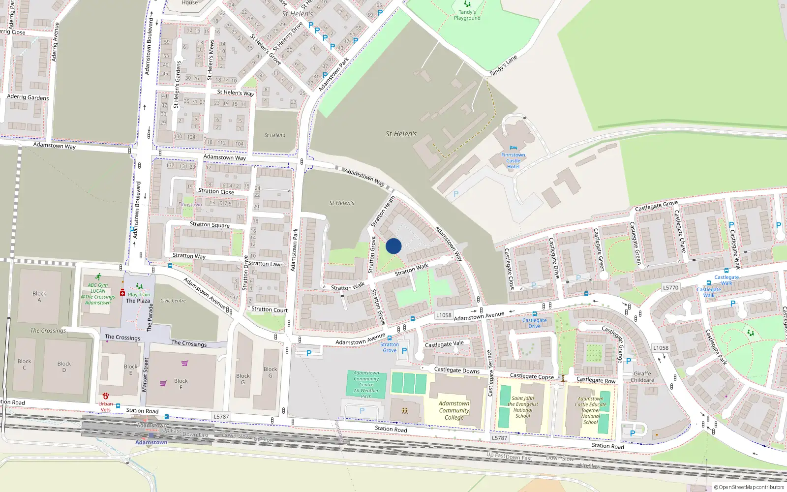 Overhead map showing the location of 50 Stratton Grove, Adamstown, Dublin