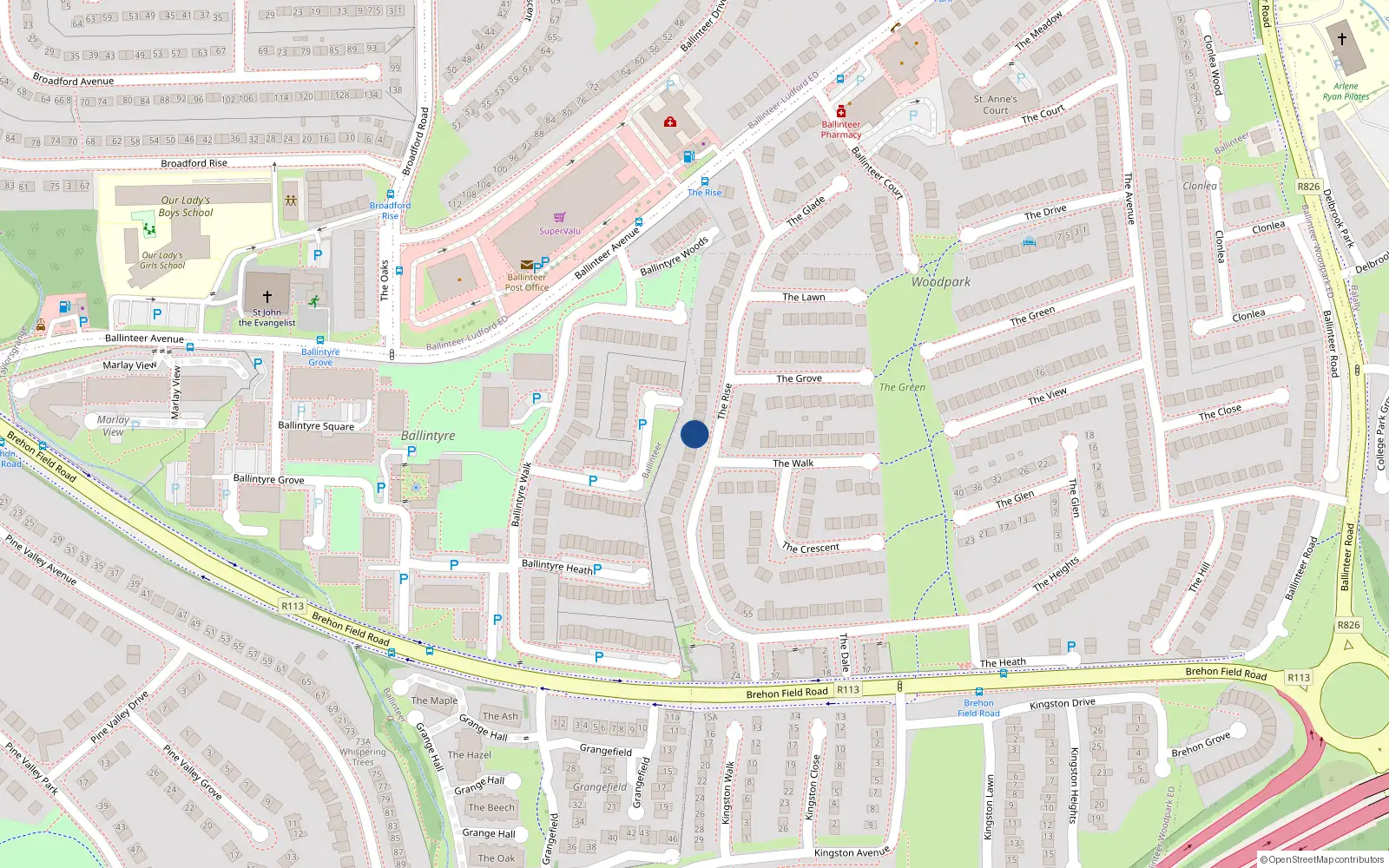 Overhead map showing the location of 50 The Rise, Dublin 16