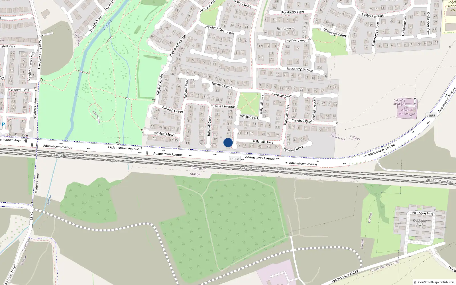 Overhead map showing the location of 50 Tullyhall Drive, Lucan