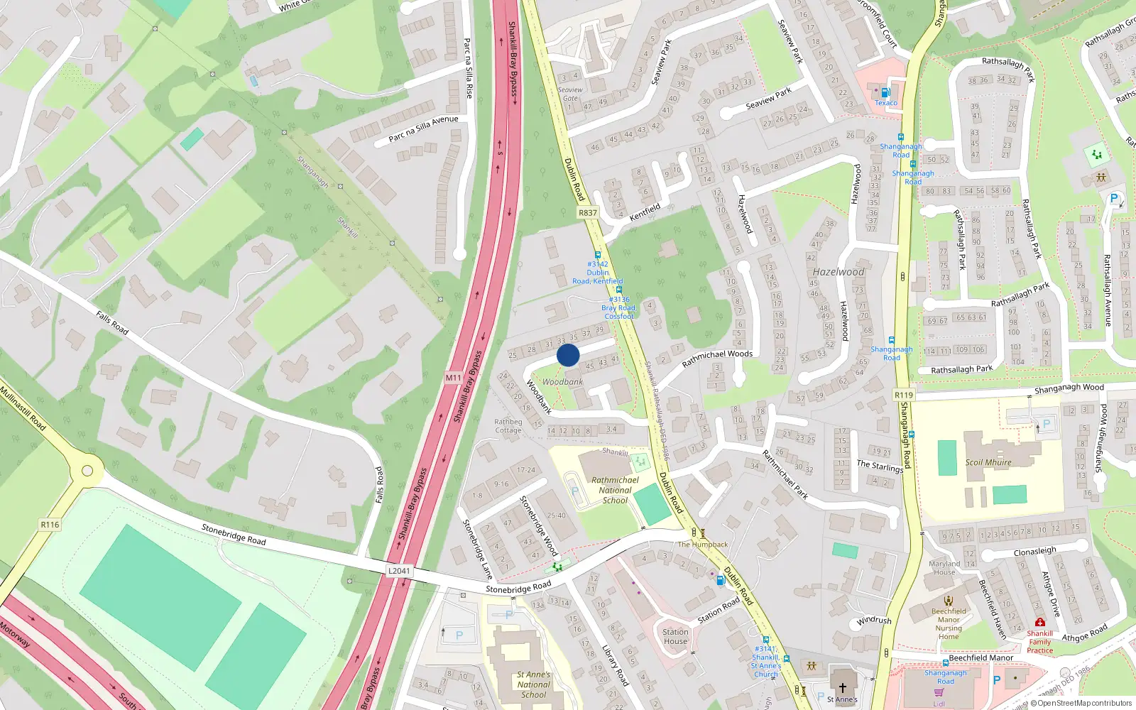 Overhead map showing the location of 50 Woodbank, Shankill