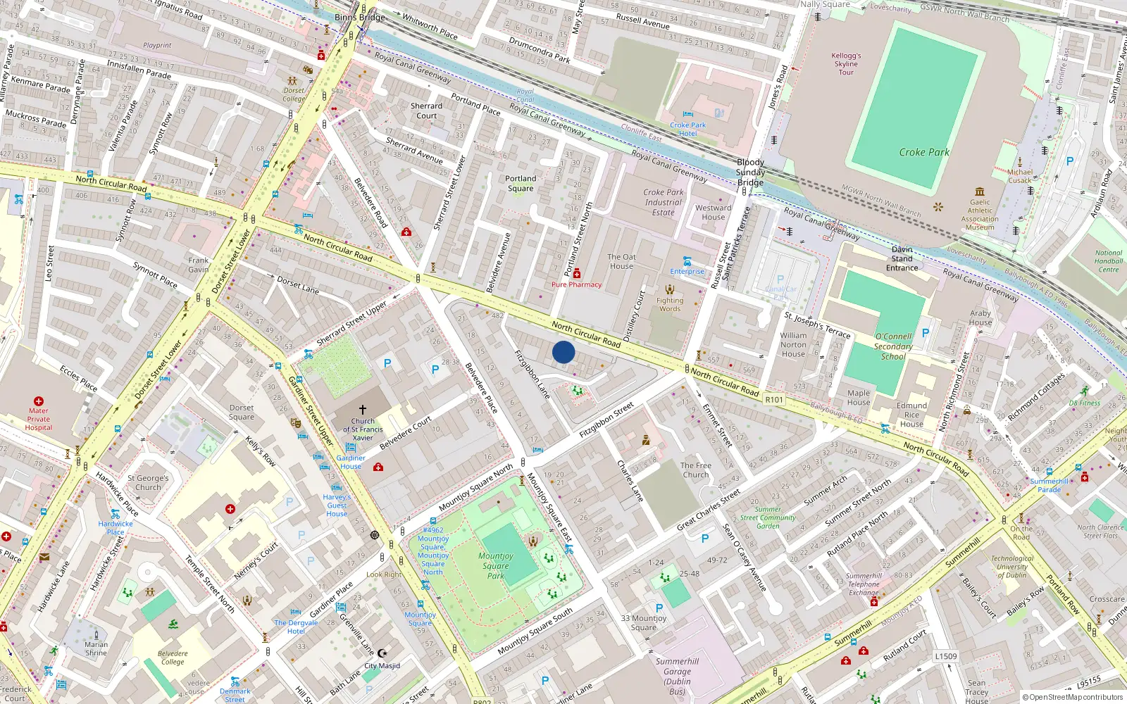 Overhead map showing the location of 500 North Circular Road, Dublin 1, Dublin
