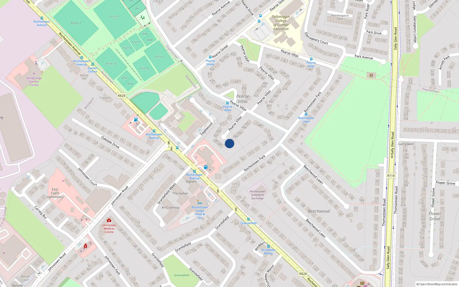 Overhead map showing the location of 501 Pearse Villas, Sallynoggin