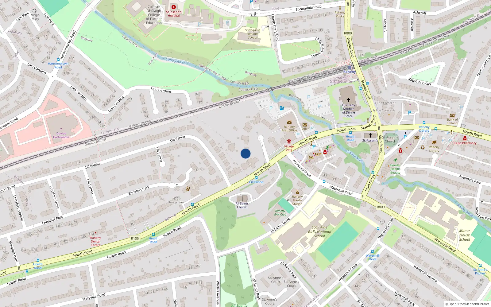 Overhead map showing the location of 502 Howth Road, Dublin 5