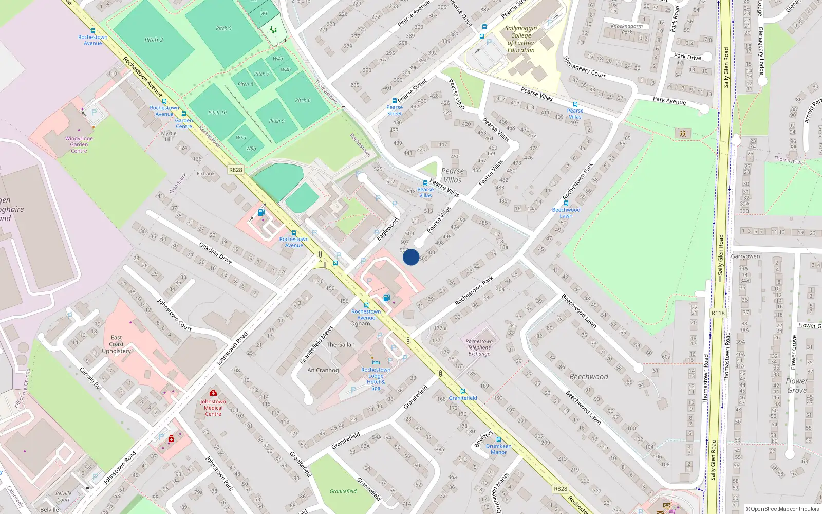 Overhead map showing the location of 504 Pearse Villas, Sallynoggin, Dublin