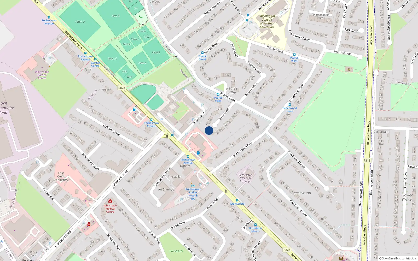 Overhead map showing the location of 505 Pearse Villas, Sallynoggin, Dun Laoire