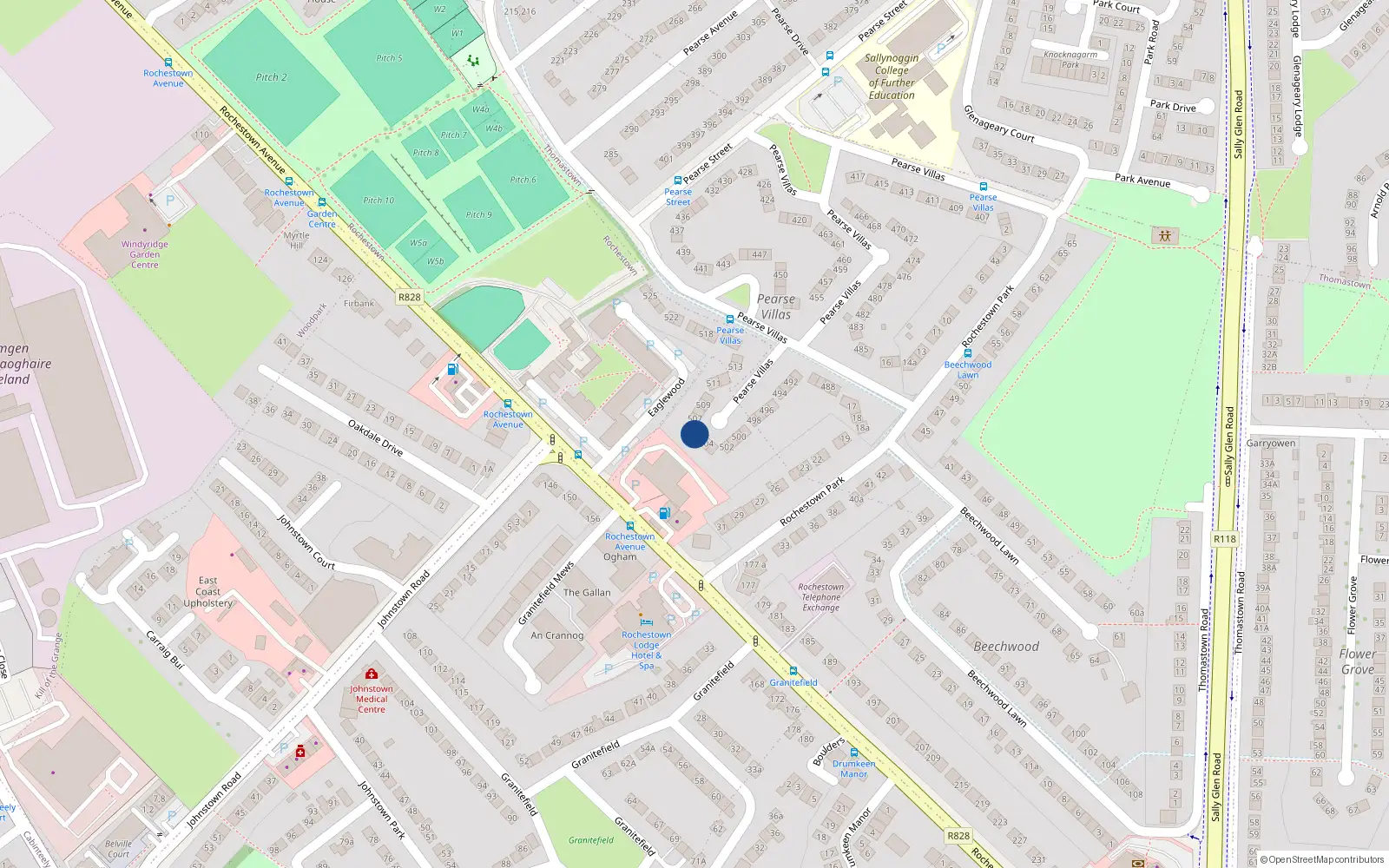 Overhead map showing the location of 506 Pearse Villas, Sallynoggin, Dun Laoghaire