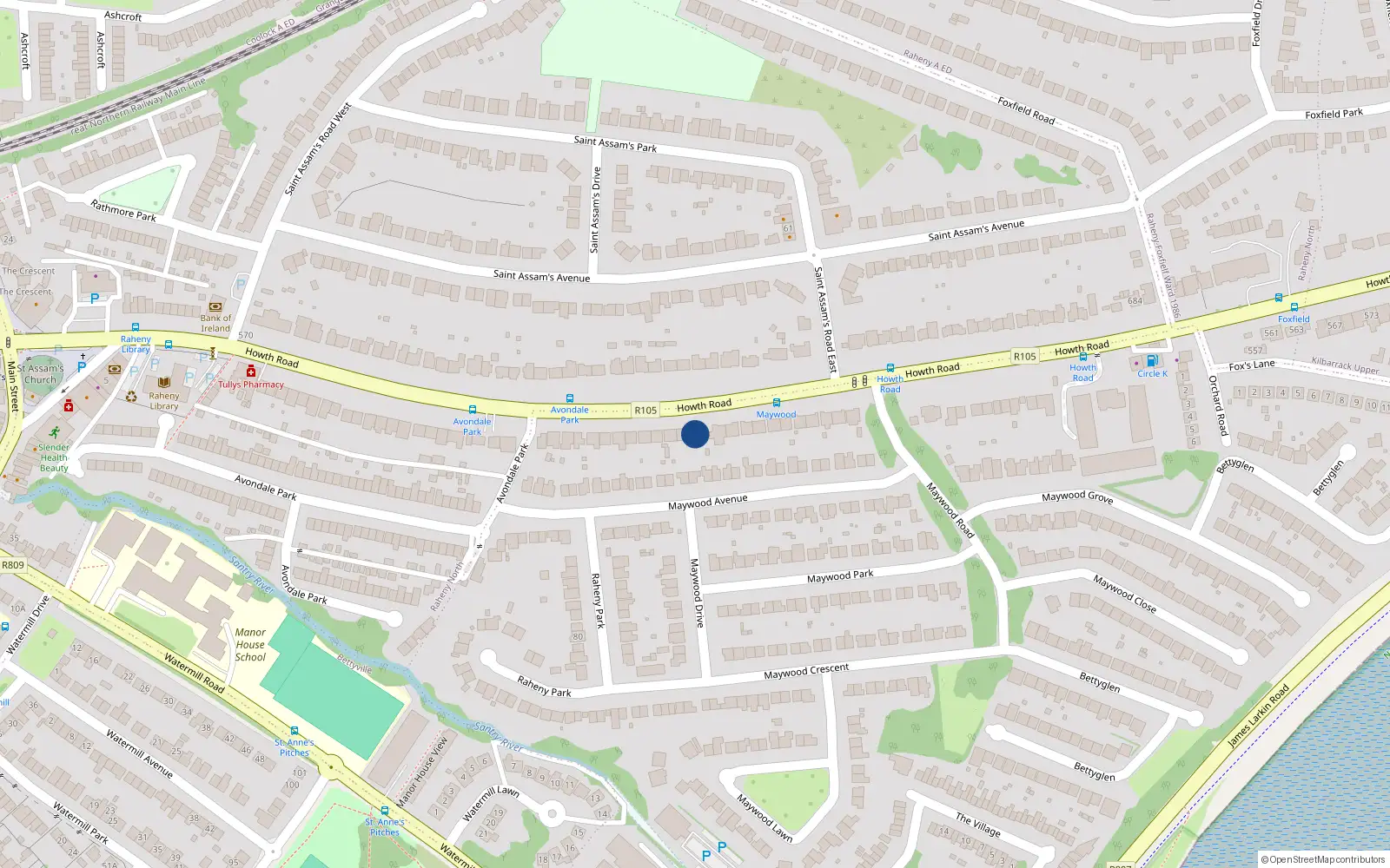 Overhead map showing the location of 507 Howth Road, Raheny, Dublin 5, D05ry88