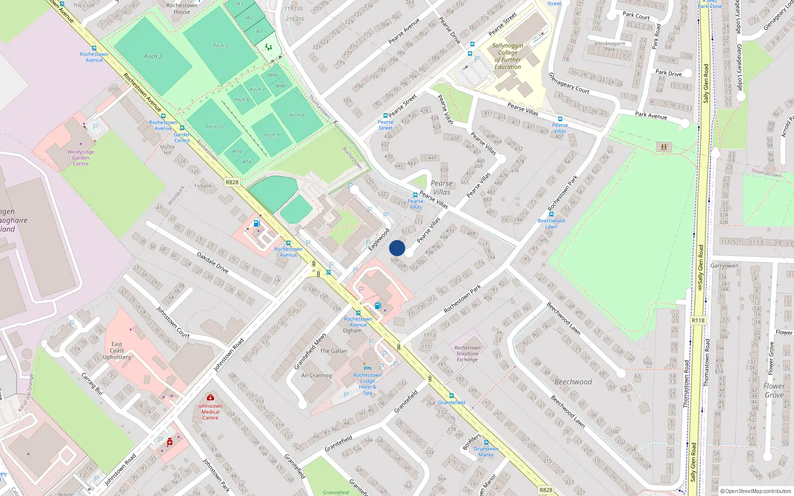 Overhead map showing the location of 508 Pearse Villas, Sallynoggin, Dunlaoghaire