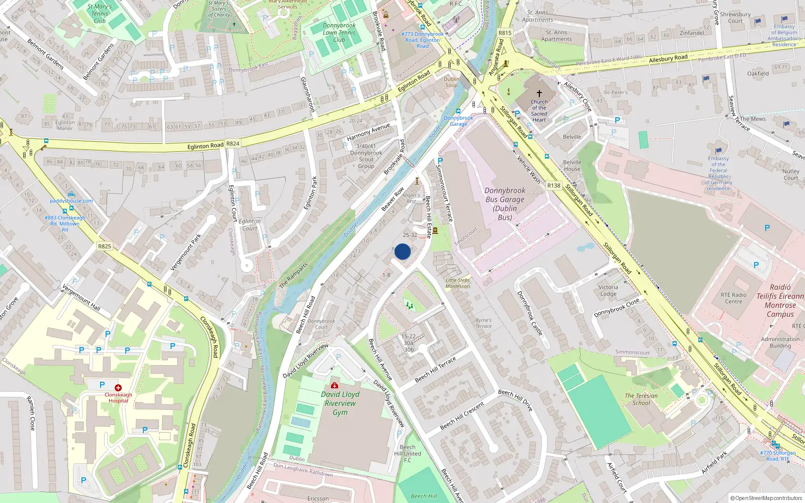 Overhead map showing the location of 50A Beech Hill, Avenue Donnybrook, Dublin 4