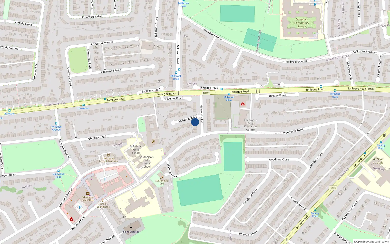 Overhead map showing the location of 50A Millwood Villas, Dublin 5