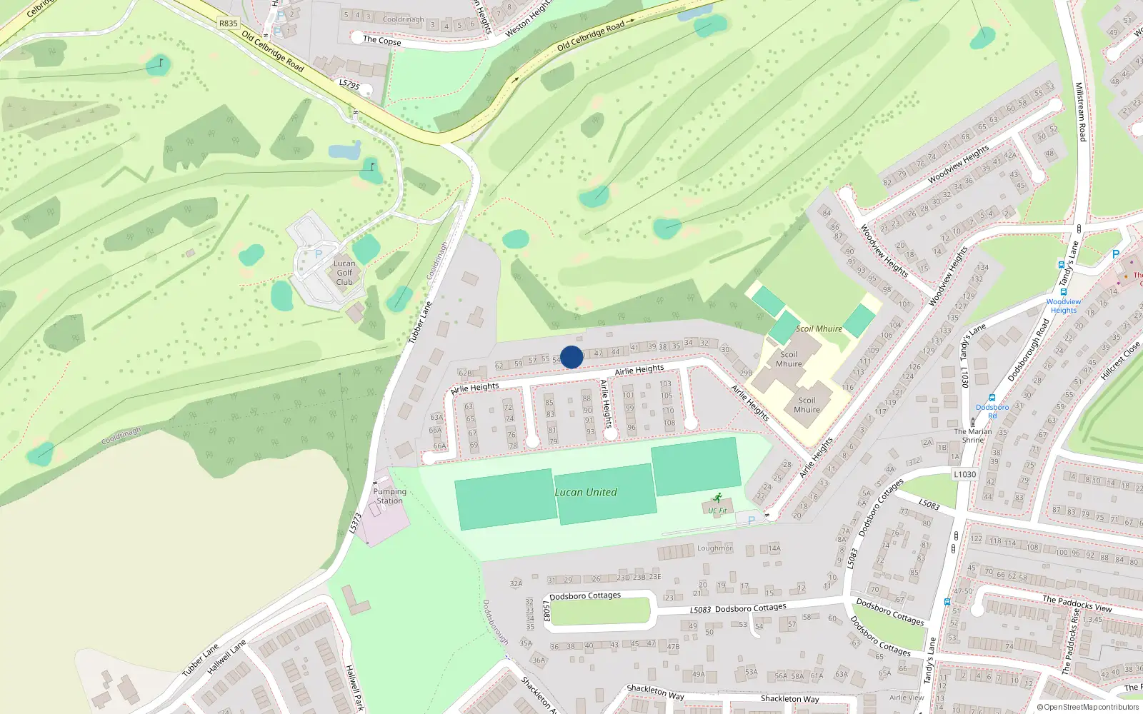 Overhead map showing the location of 51 Airlie Heights, Lucan