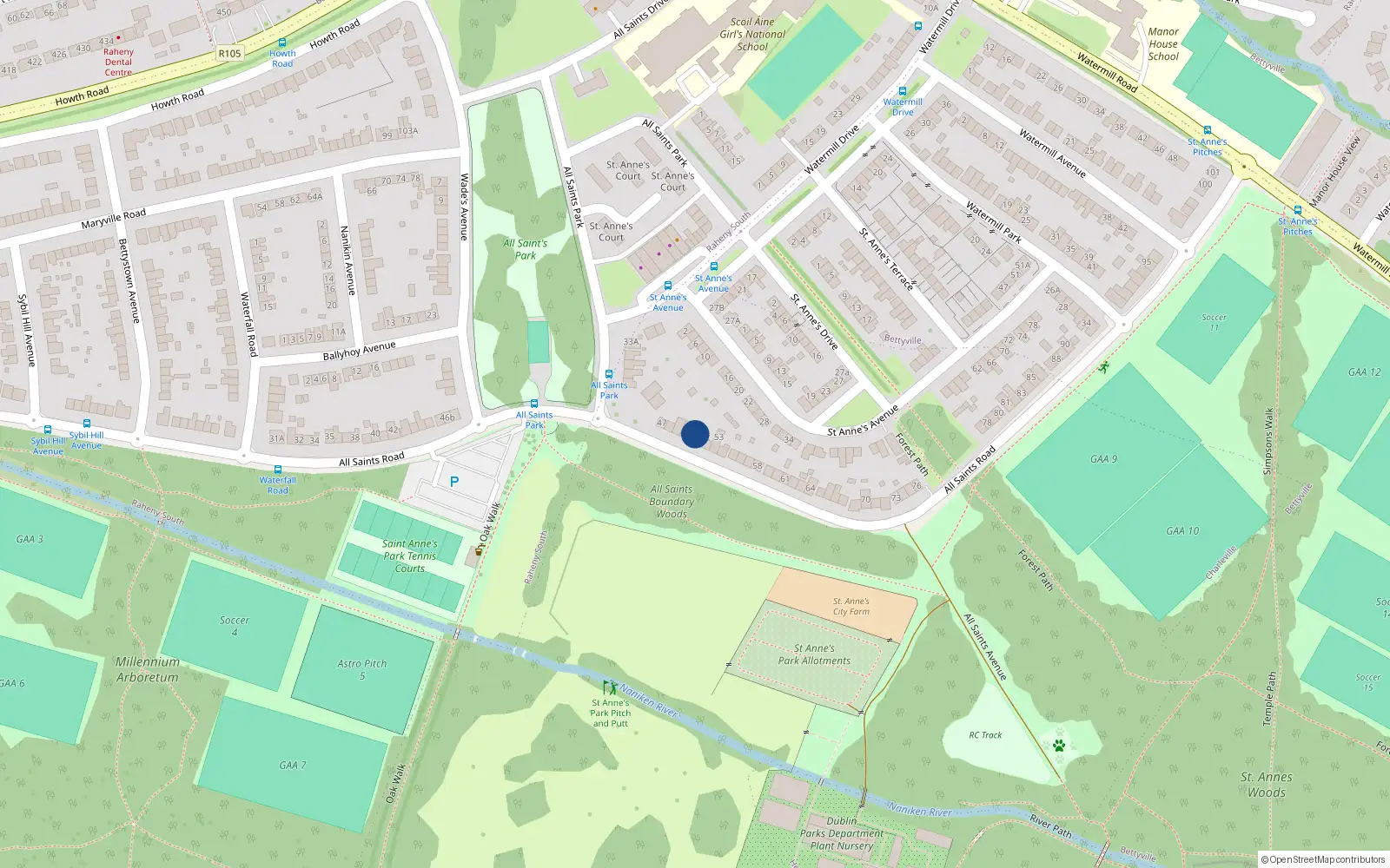 Overhead map showing the location of 51 All Saints Road, Dublin 5