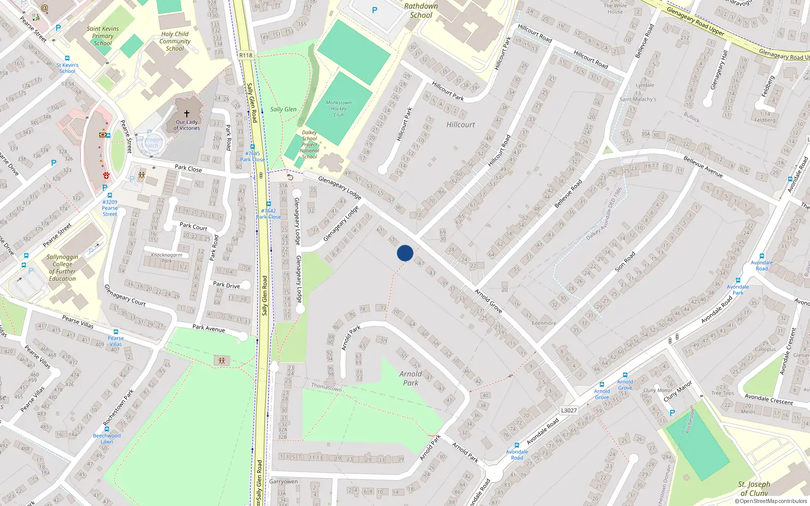 Overhead map showing the location of 51 Arnold Grove, Glenageary, Dun Laoghaire