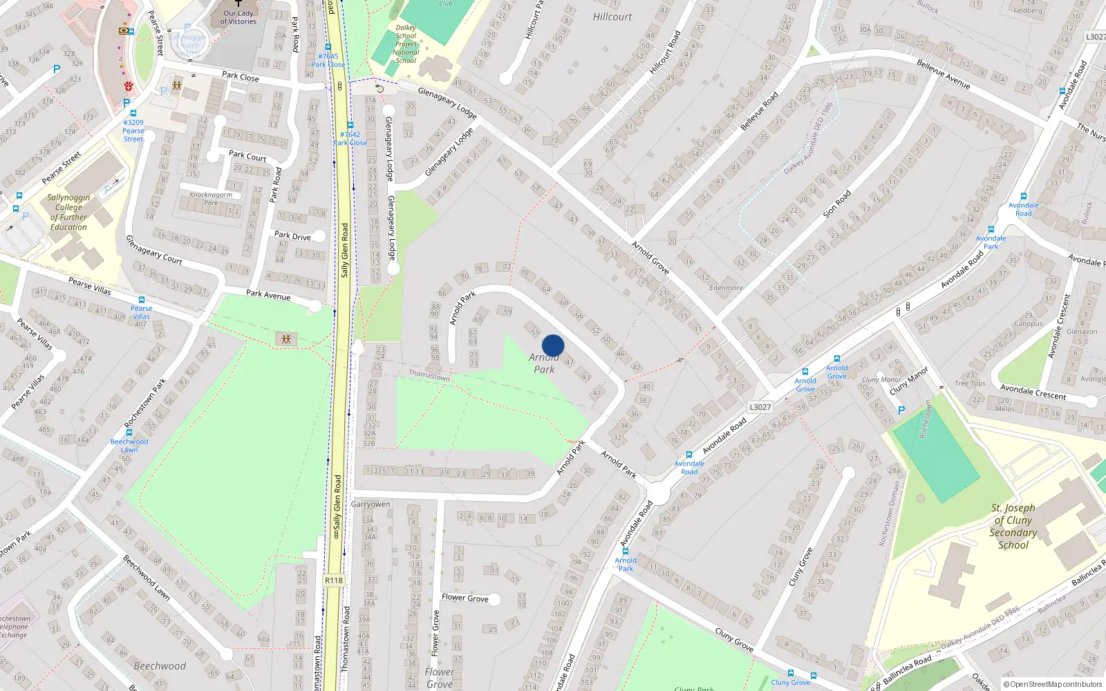 Overhead map showing the location of 51 Arnold Park, Dublin