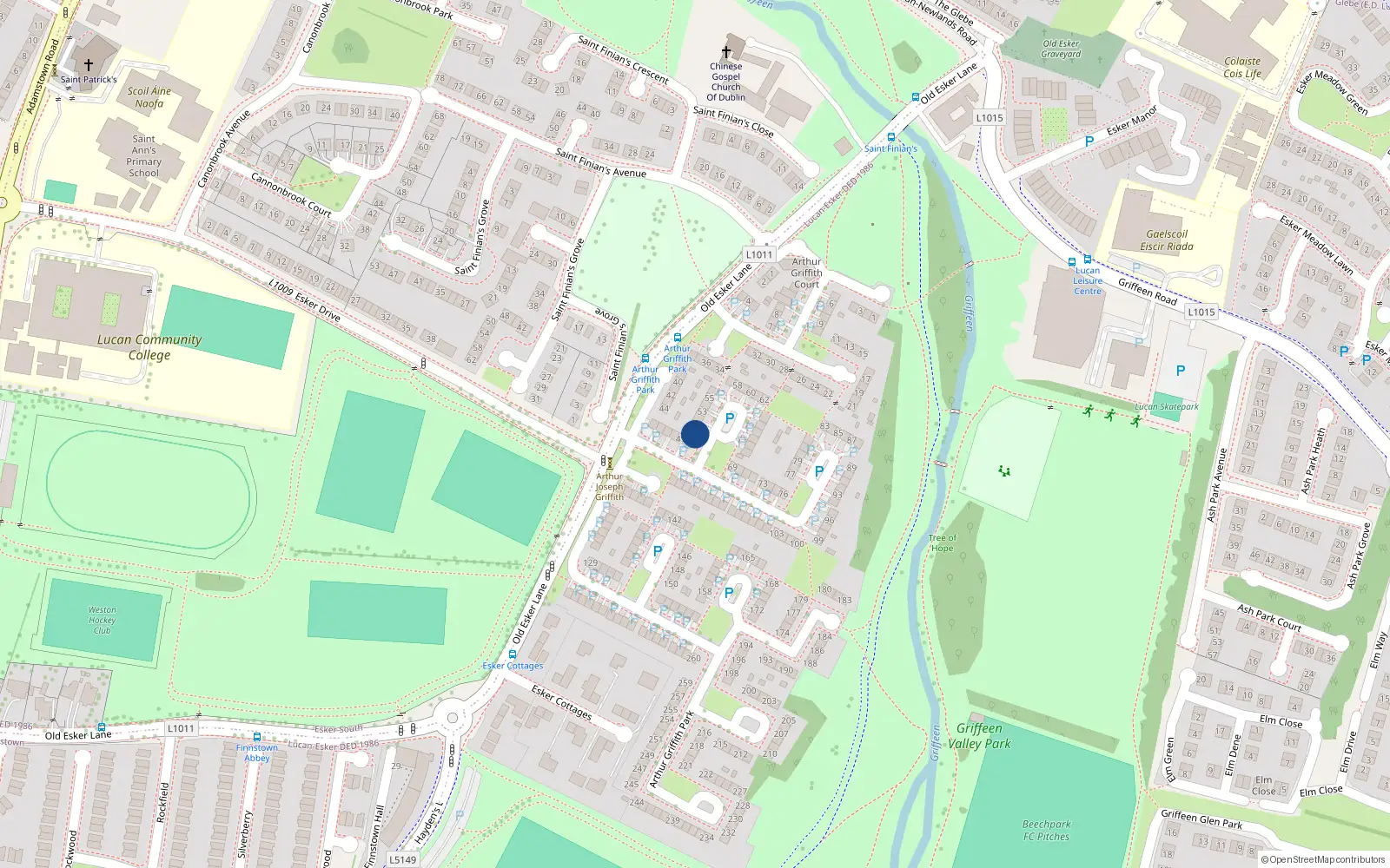 Overhead map showing the location of 51 Arthur Griffith Park, Lucan