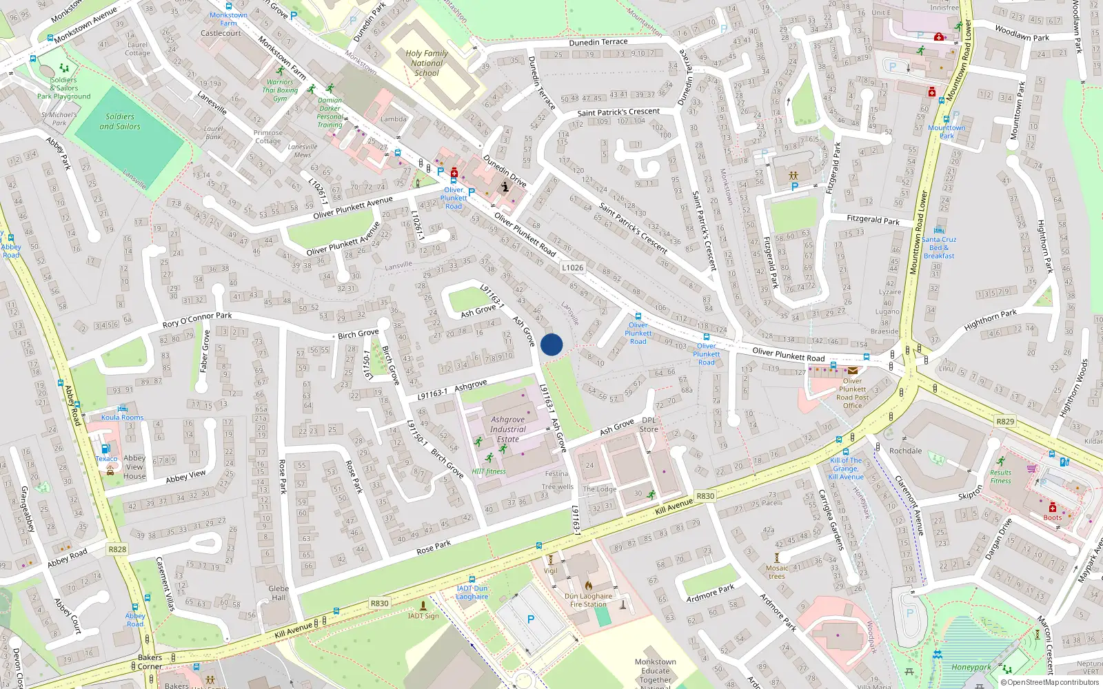 Overhead map showing the location of 51 Ashgrove, Dun Laoghaire