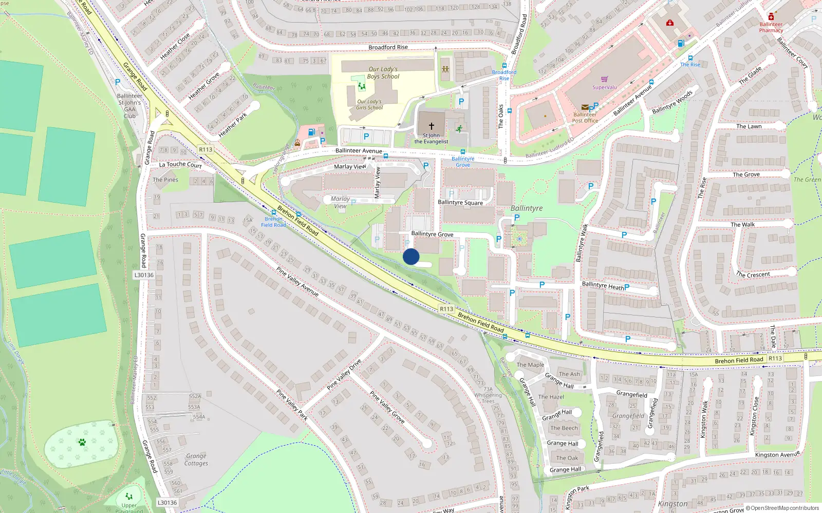 Overhead map showing the location of 51 Ballintyre Grove, Ballinteer