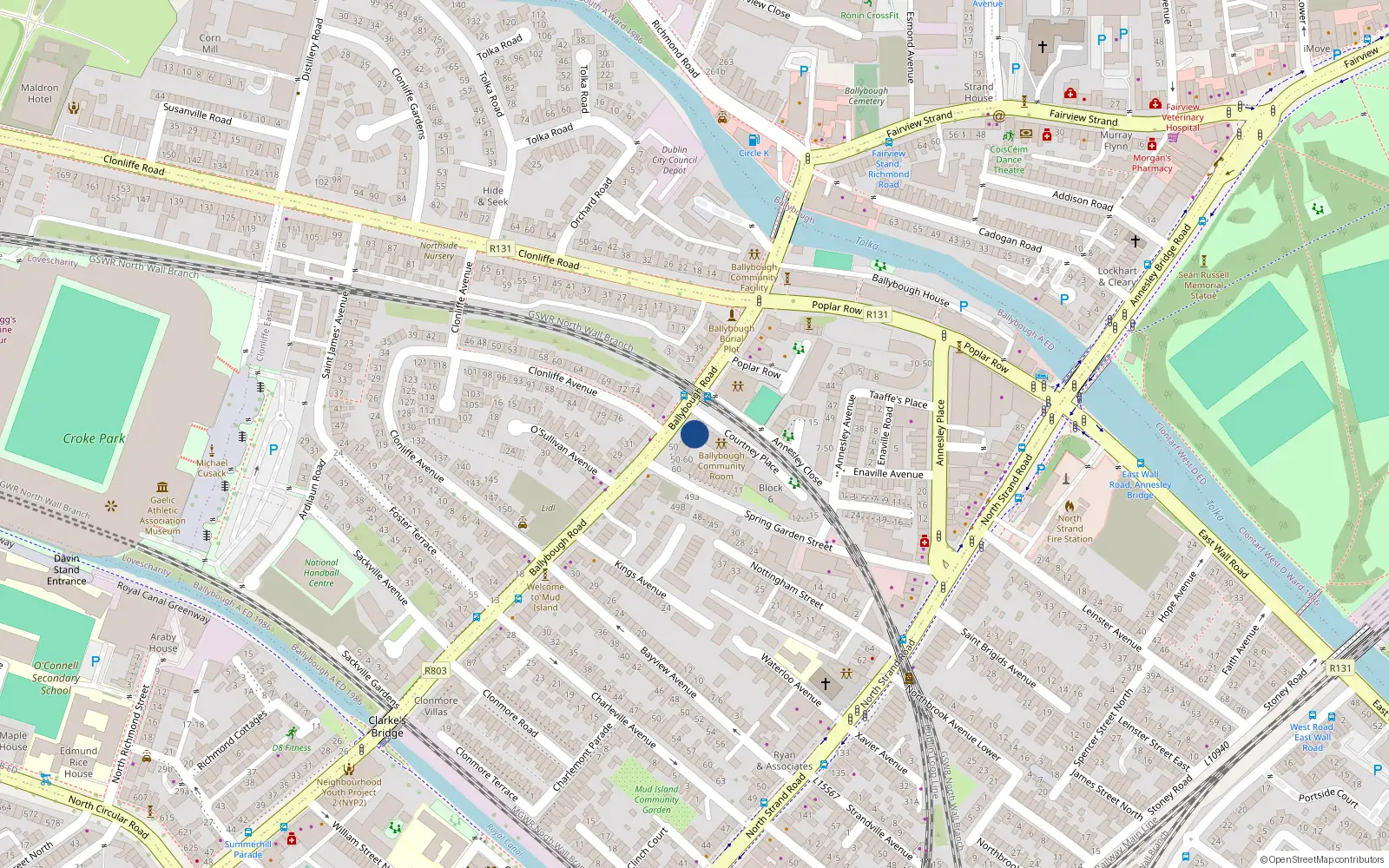 Overhead map showing the location of 51 Ballybough Road, Ballybough, Dublin 3