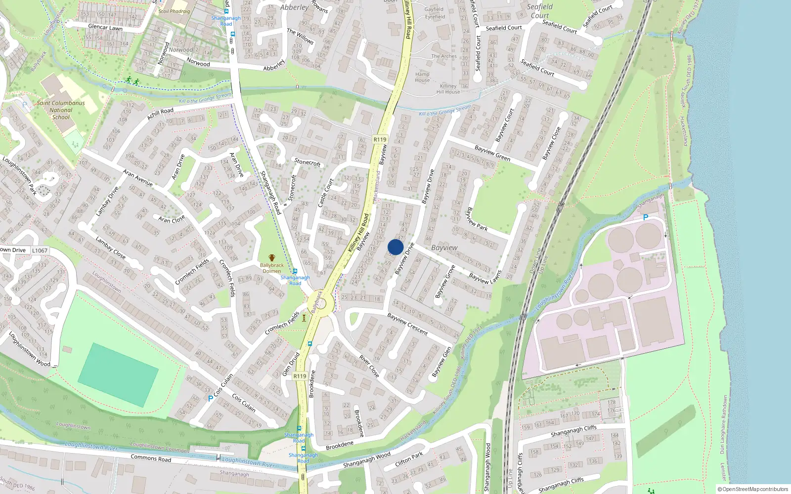 Overhead map showing the location of 51 Bayview Drive, Killiney, Dublin