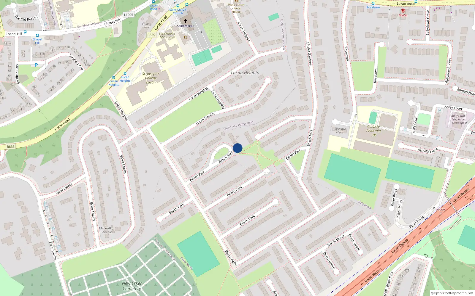 Overhead map showing the location of 51 Beech Park, Lucan