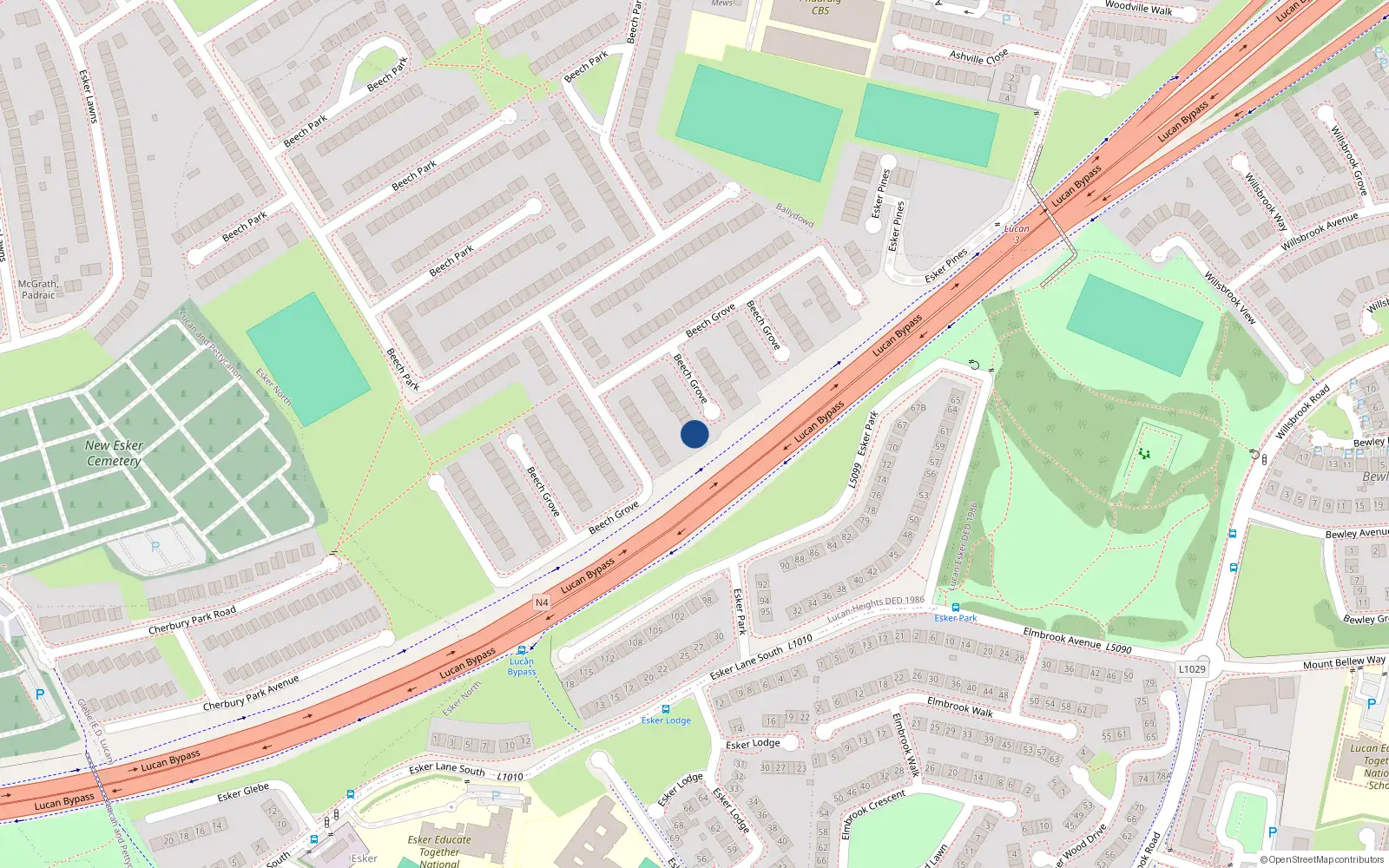 Overhead map showing the location of 51 Beech Grove, Lucan
