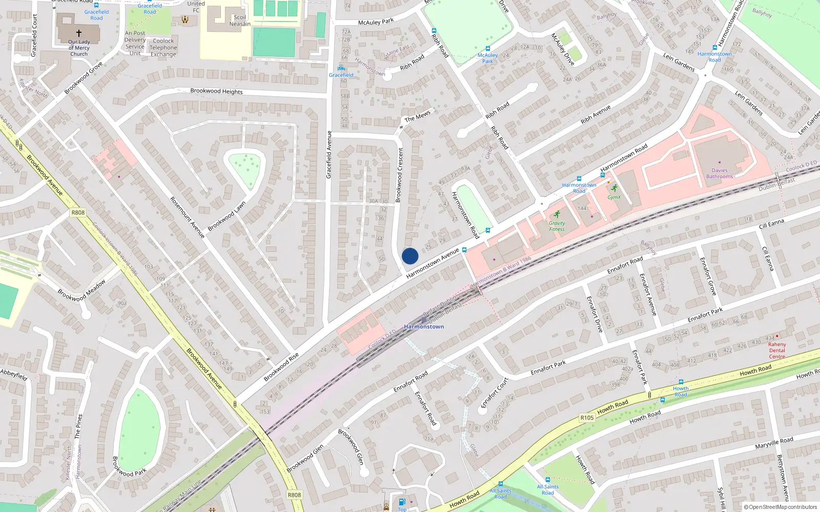 Overhead map showing the location of 51 Brookwood Crescent, Dublin 5