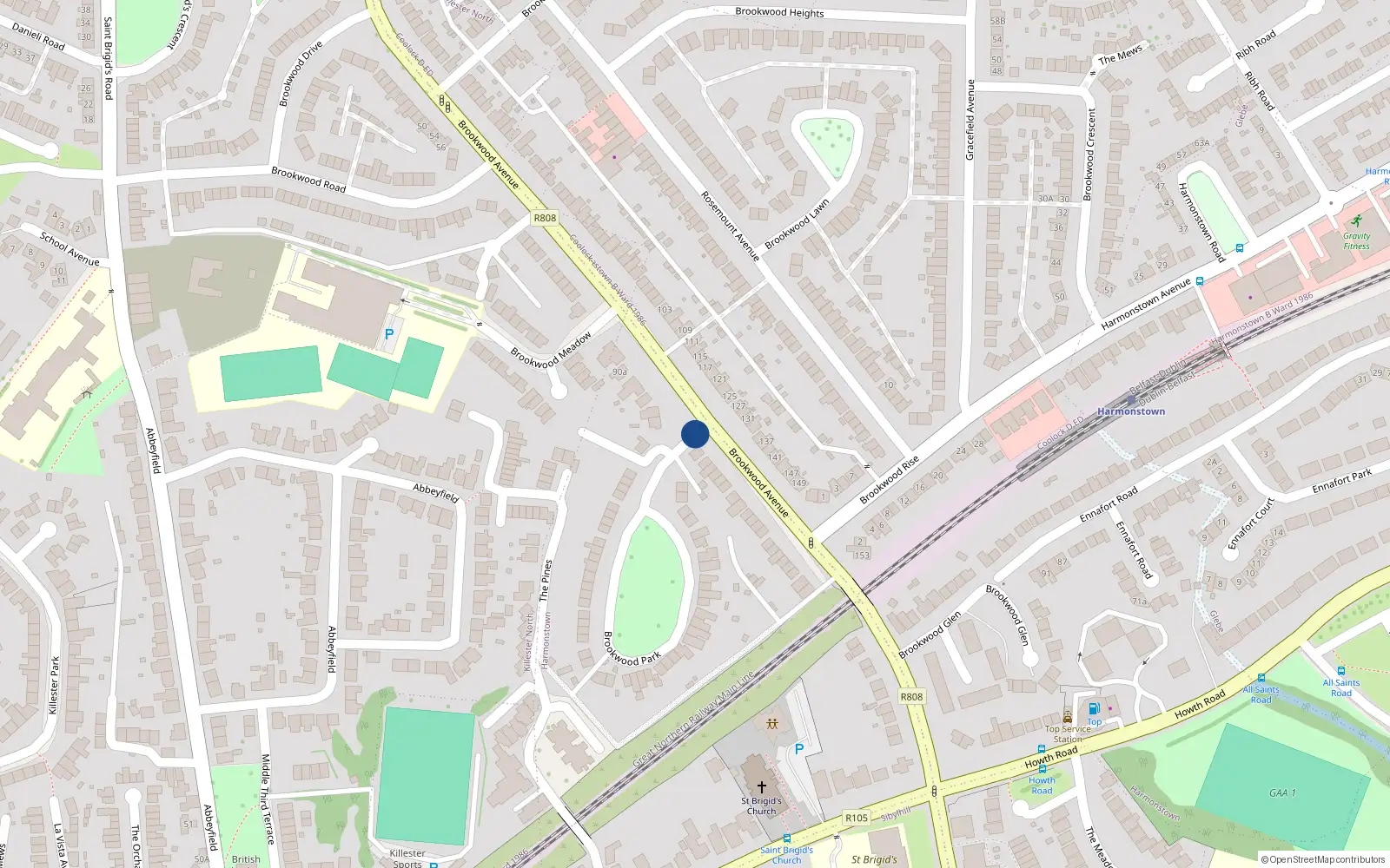 Overhead map showing the location of 51 Brookwood Park, Dublin 5