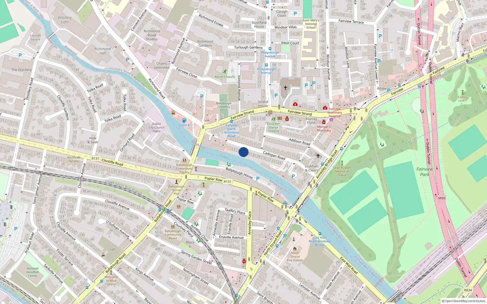 Overhead map showing the location of 51 Cadogan Road, Fairview, Dublin 3