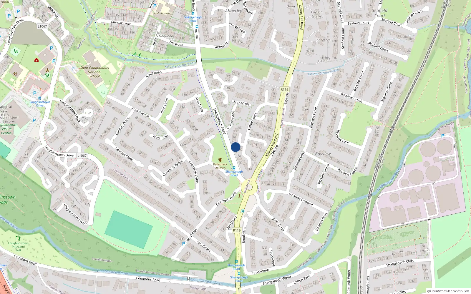 Overhead map showing the location of 51 Castle Court, Killiney