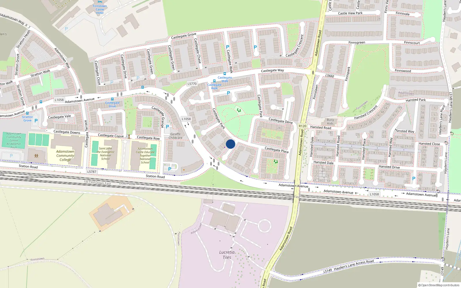Overhead map showing the location of 51 Castlegate Park, Lucan