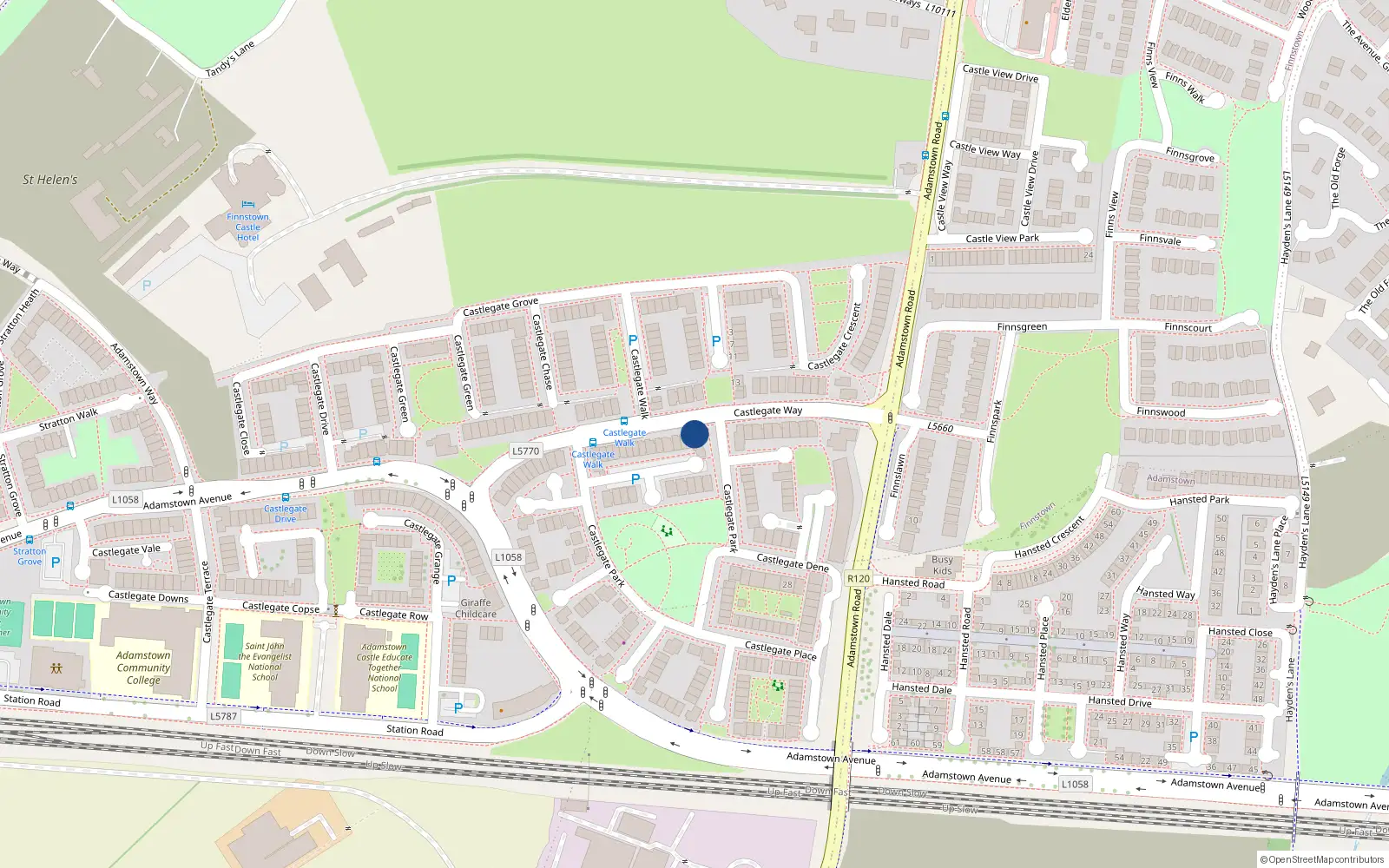 Overhead map showing the location of 51 Castlegate Way, Lucan