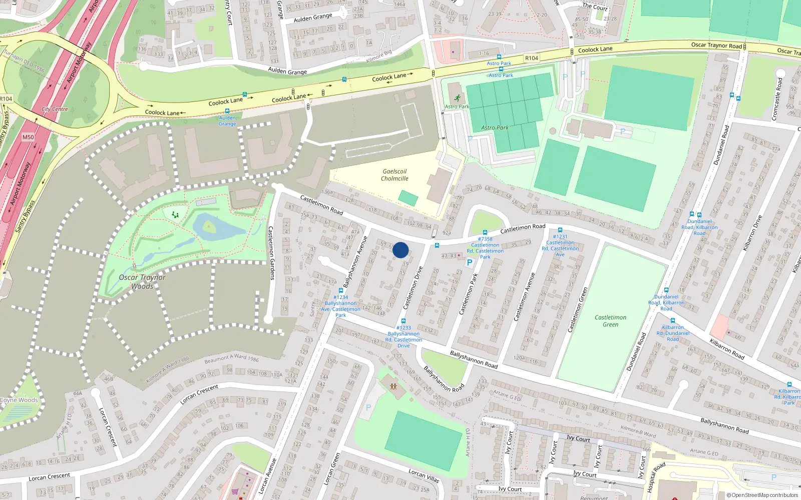 Overhead map showing the location of 51 Castletimon Road, Dublin 5