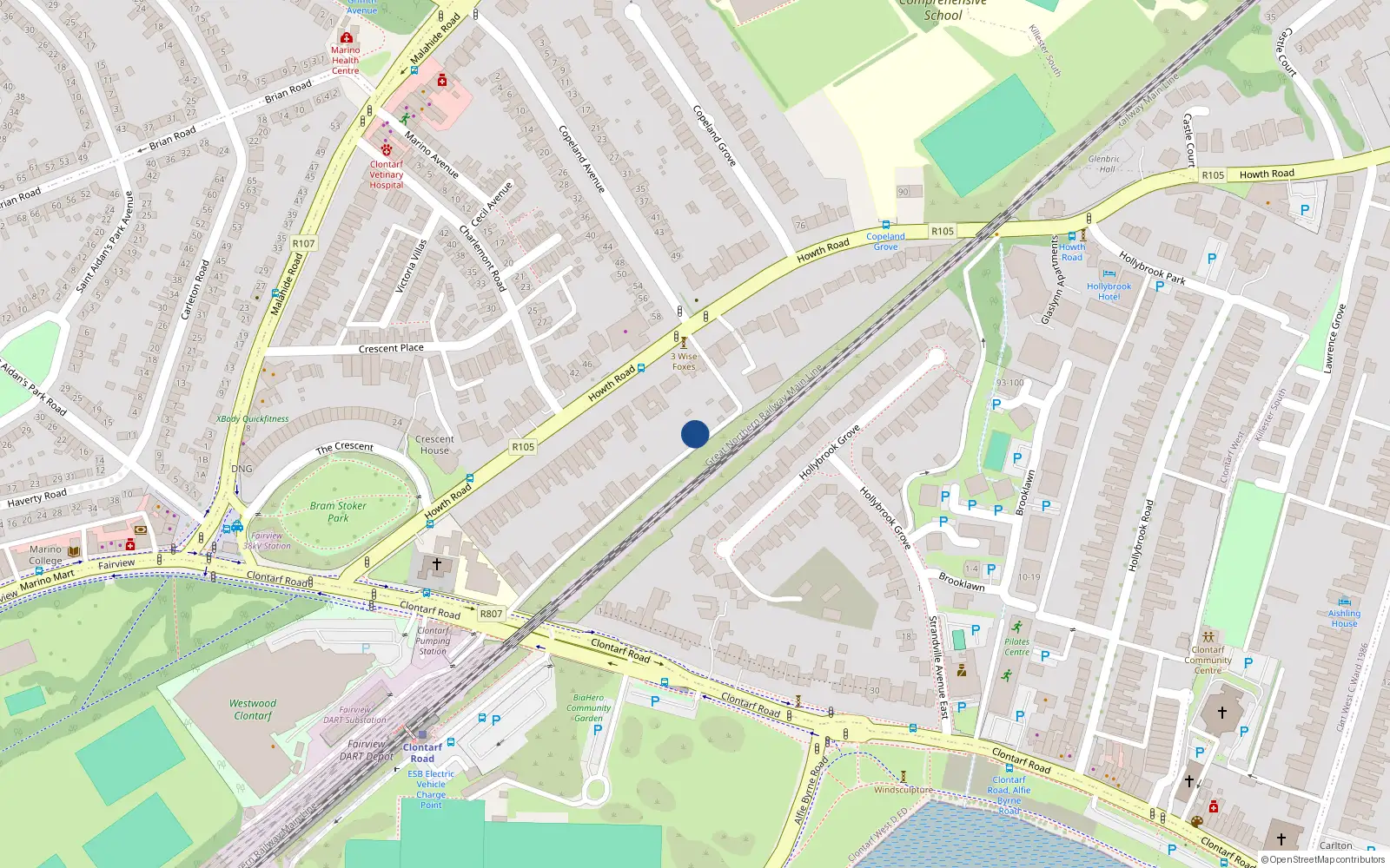 Overhead map showing the location of 51 Charlemont Lane, Dublin 3
