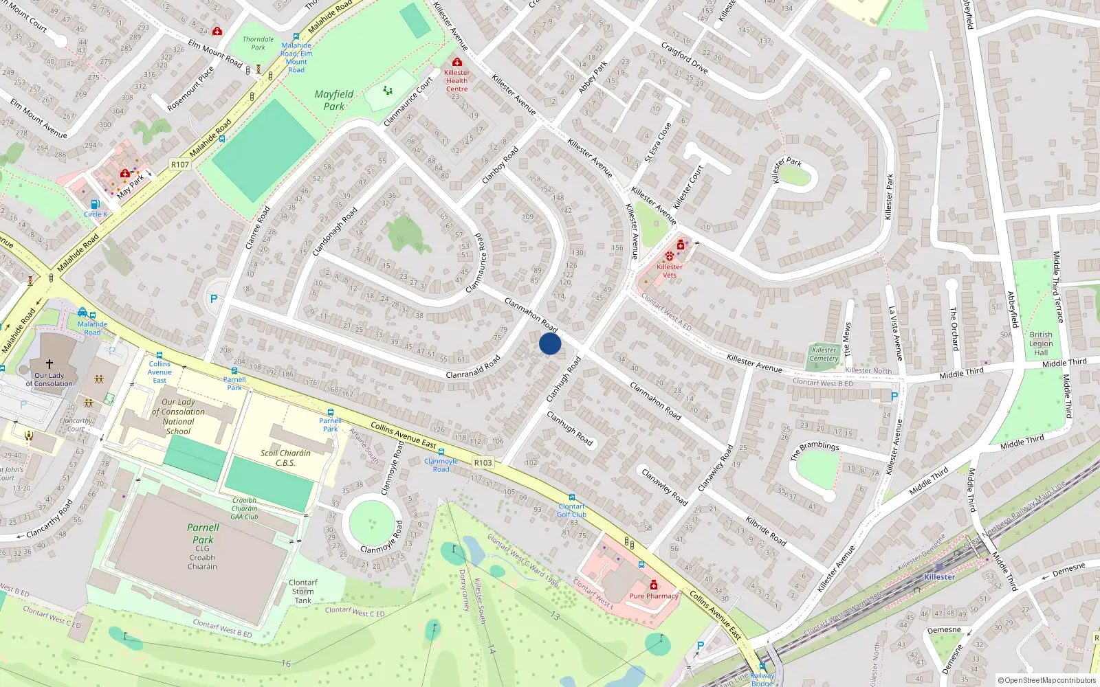 Overhead map showing the location of 51 Clanmahon Road, Dublin 5