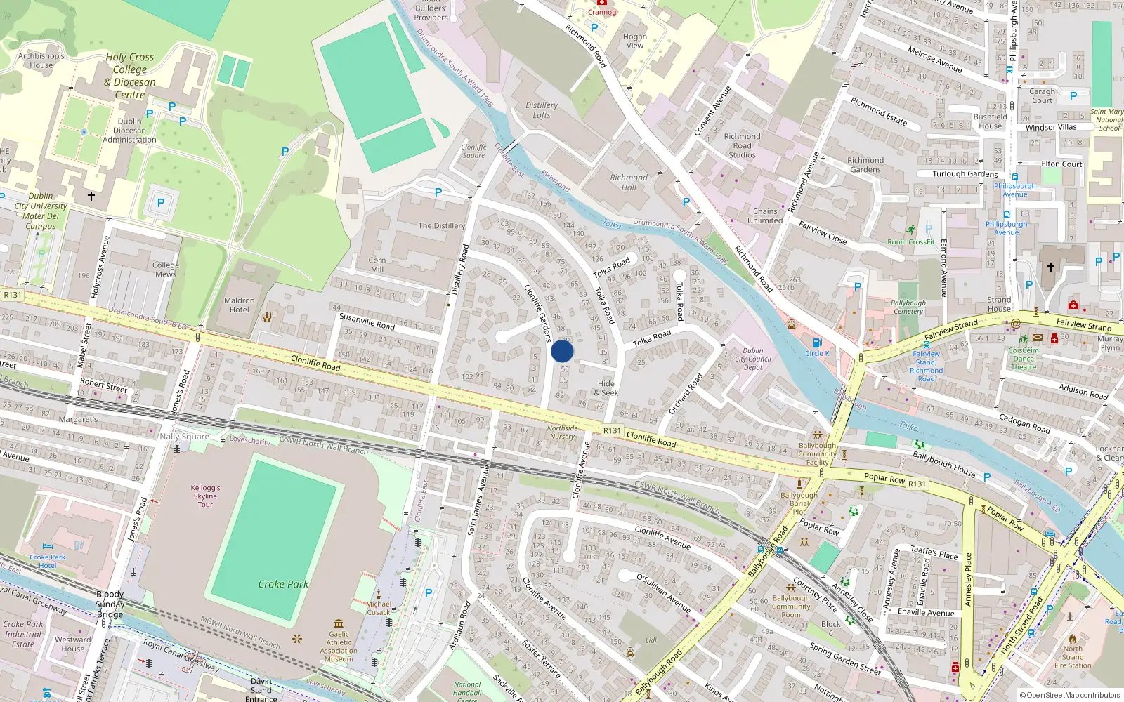 Overhead map showing the location of 51 Clonliffe Gardens, Dublin 3, Dublin