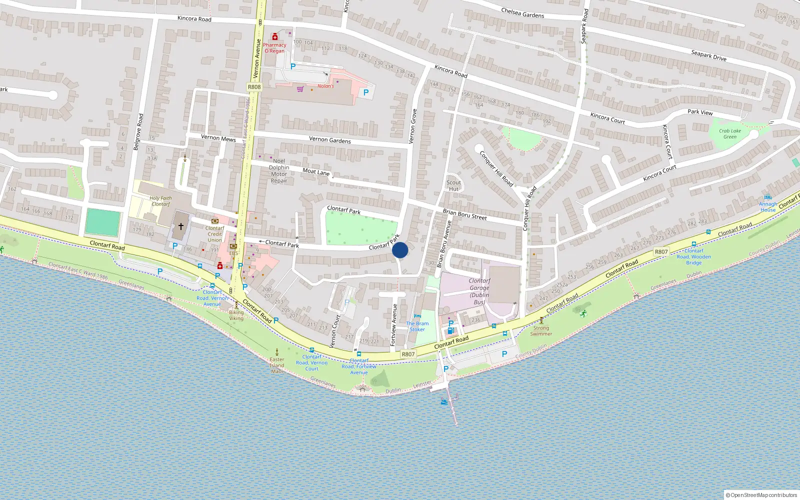 Overhead map showing the location of 51 Clontarf Park, Clontarf, Dublin 3