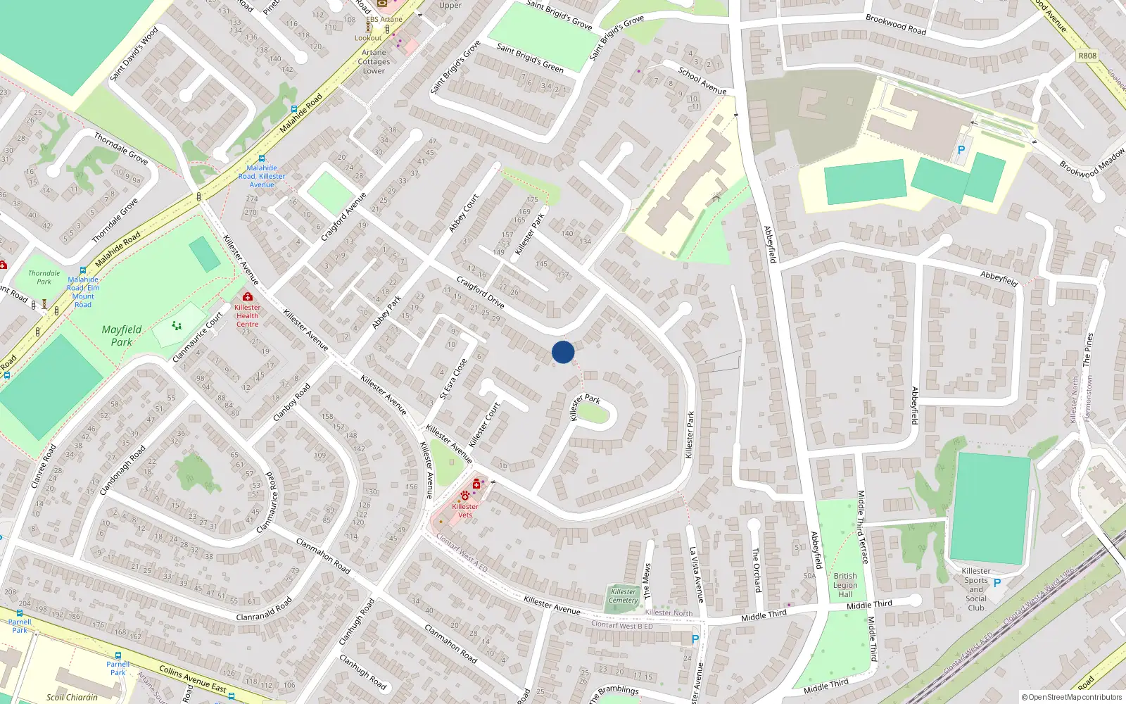 Overhead map showing the location of 51 Craigford Drive, Killester, Dublin 5