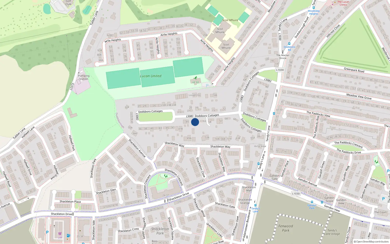 Overhead map showing the location of 51 Dodsboro Cottages, Lucan, Co Dublin