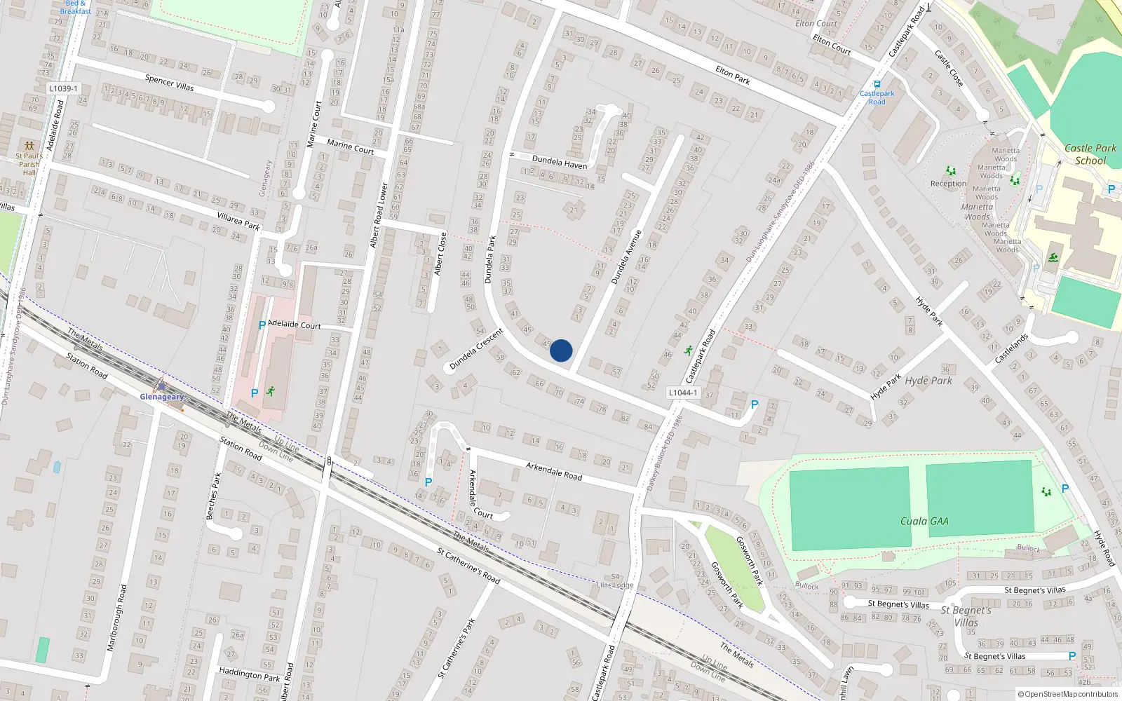 Overhead map showing the location of 51 Dundela Park, Sandycove, Dublin