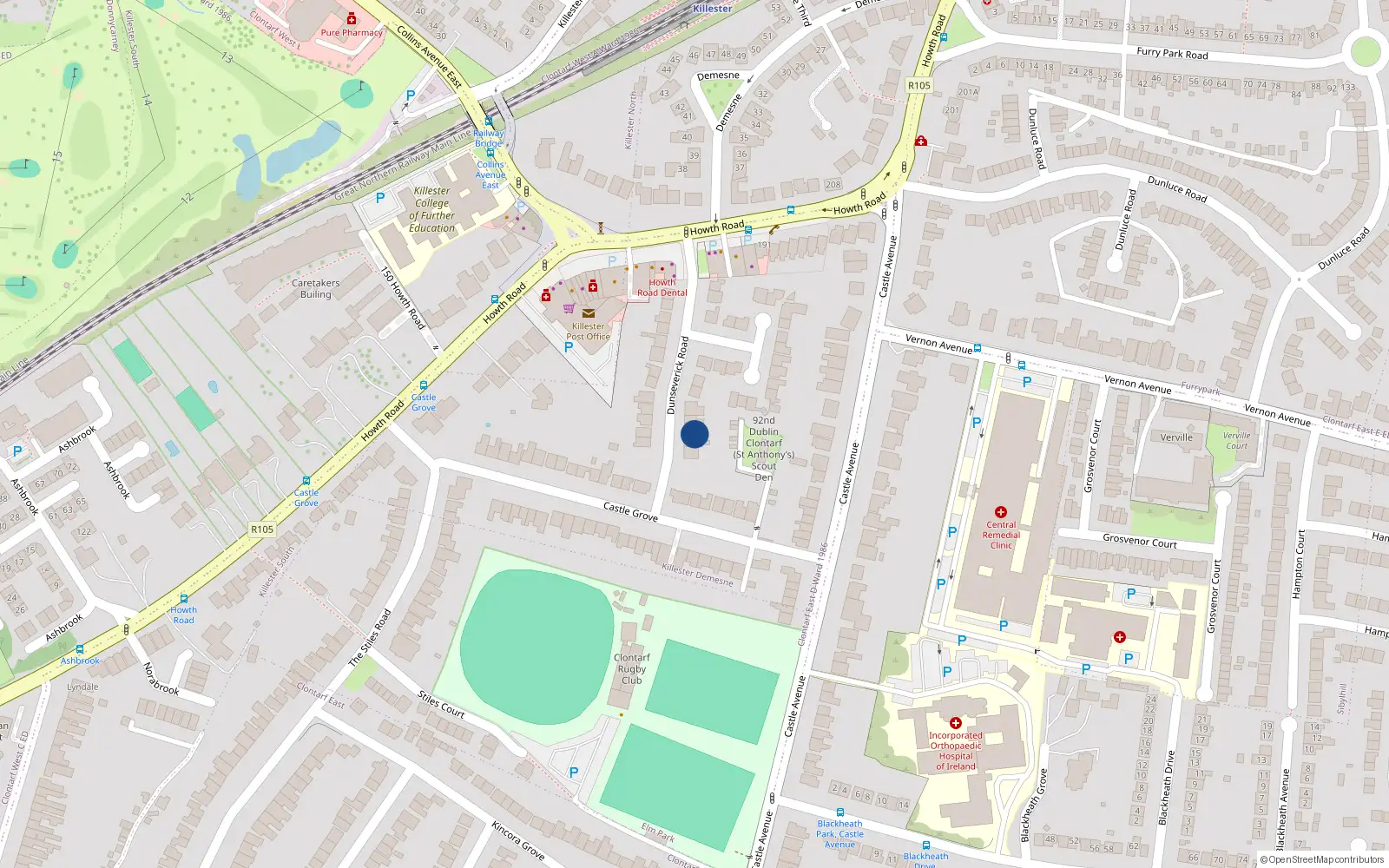 Overhead map showing the location of 51 Dunseverick Road, Dublin 3