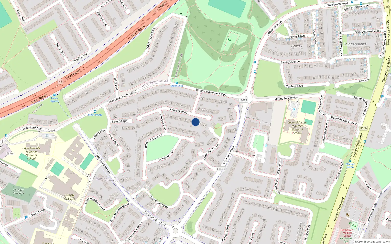 Overhead map showing the location of 51 Elmbrook Walk, Lucan