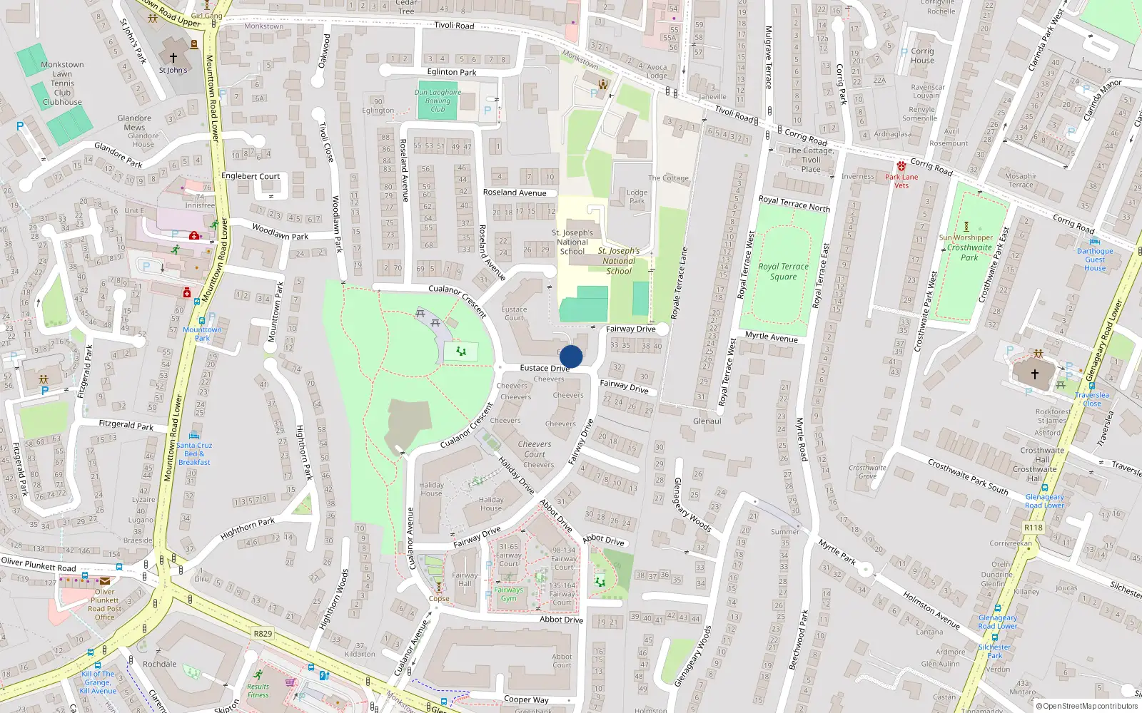 Overhead map showing the location of 51 Eustace Court, Cualanor Crescent, Dun Laoghaire