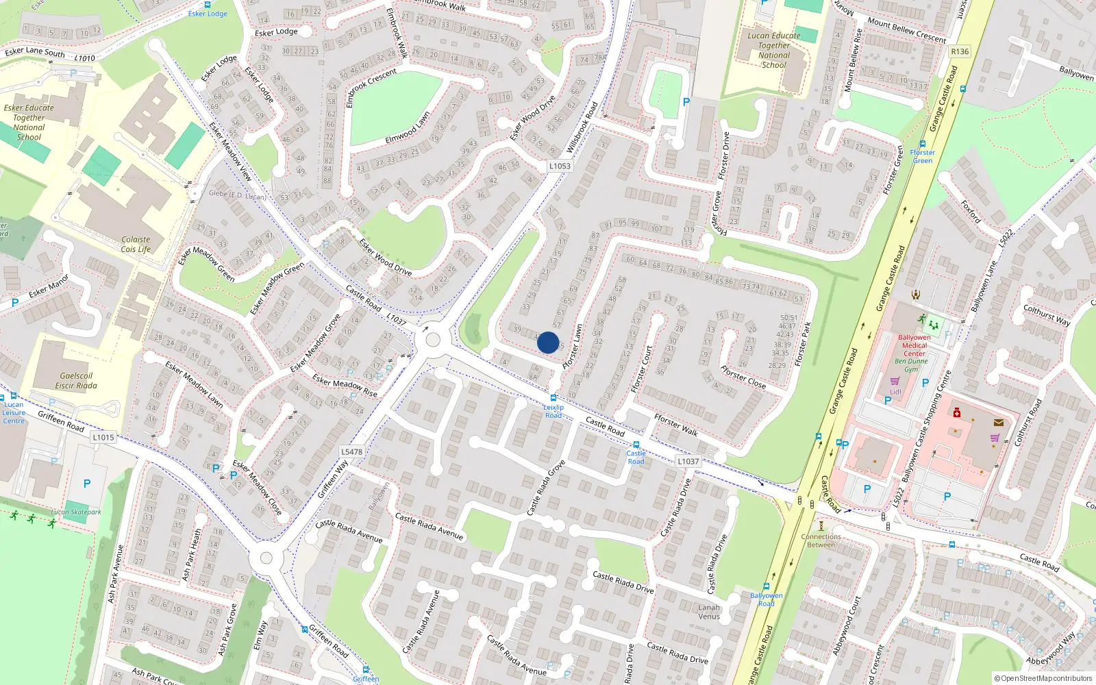 Overhead map showing the location of 51 Fforster Lawn, Lucan