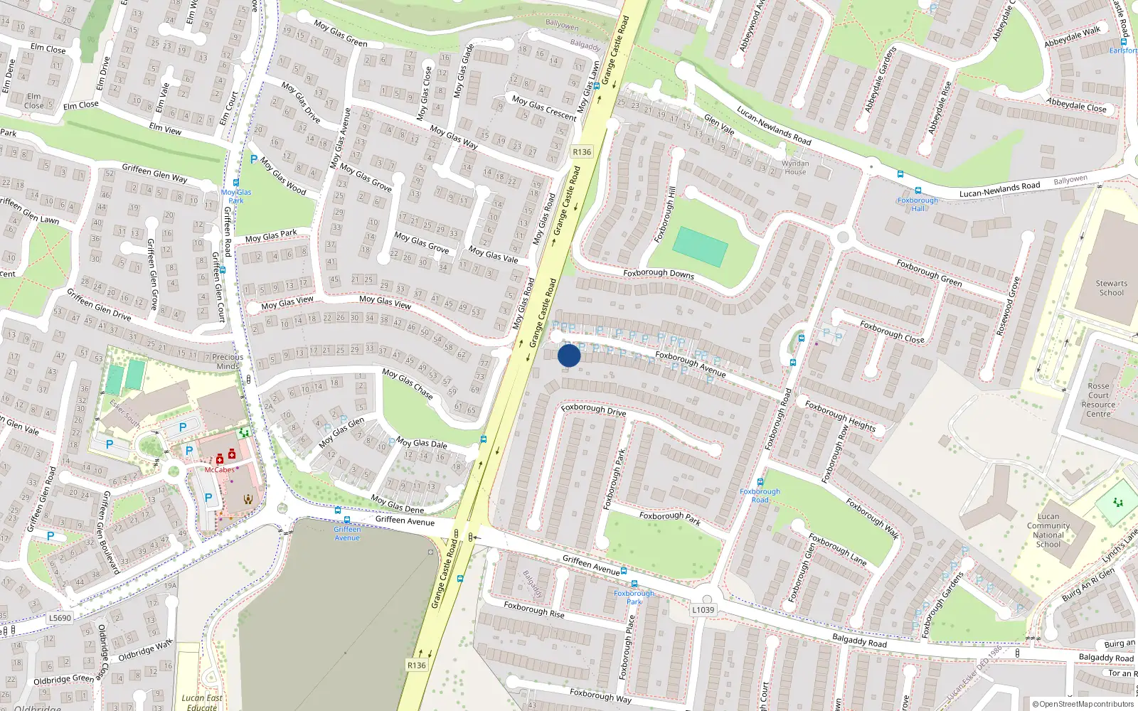 Overhead map showing the location of 51 Foxborough Avenue, Lucan, Dublin