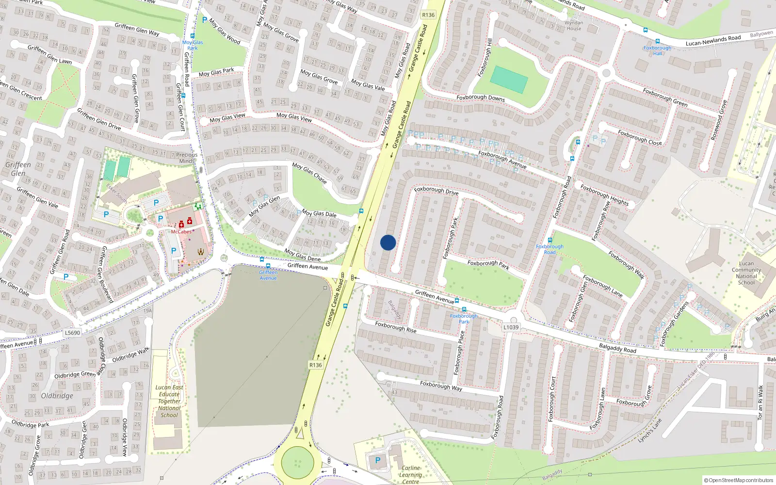 Overhead map showing the location of 51 Foxborough Drive, Lucan