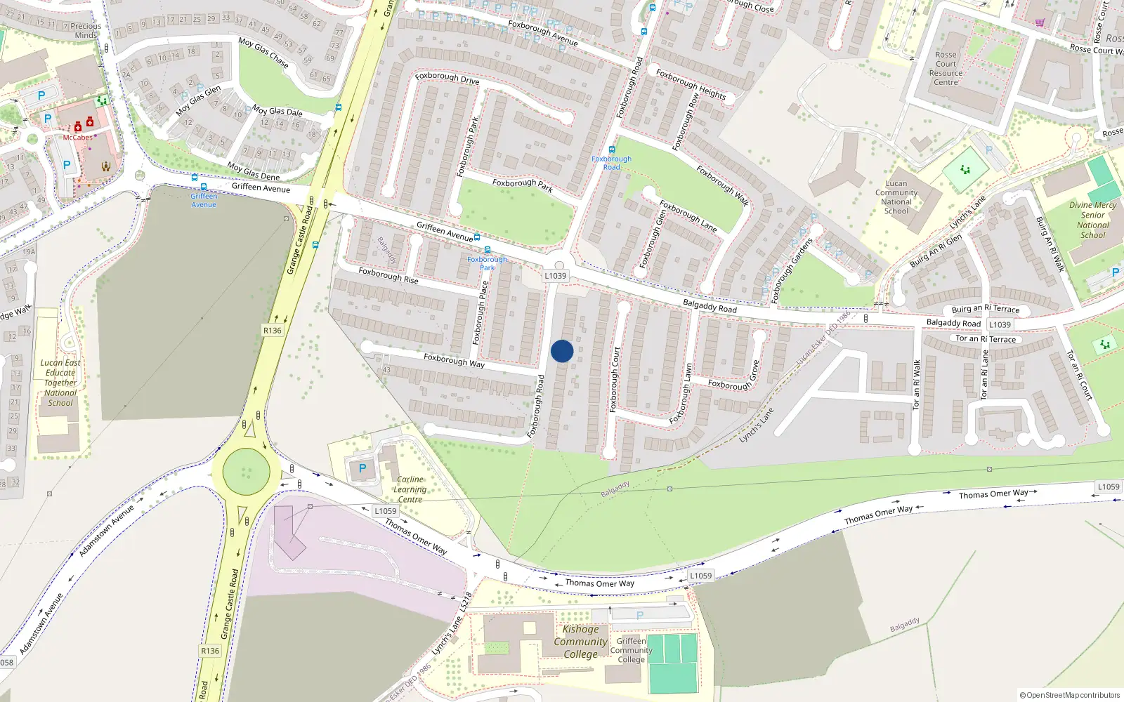 Overhead map showing the location of 51 Foxborough Road, Lucan, Dublin