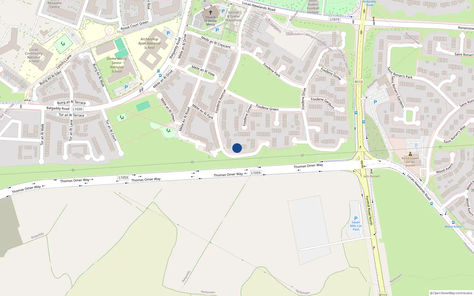 Overhead map showing the location of 51 Foxdene Avenue, Lucan, Co Dublin