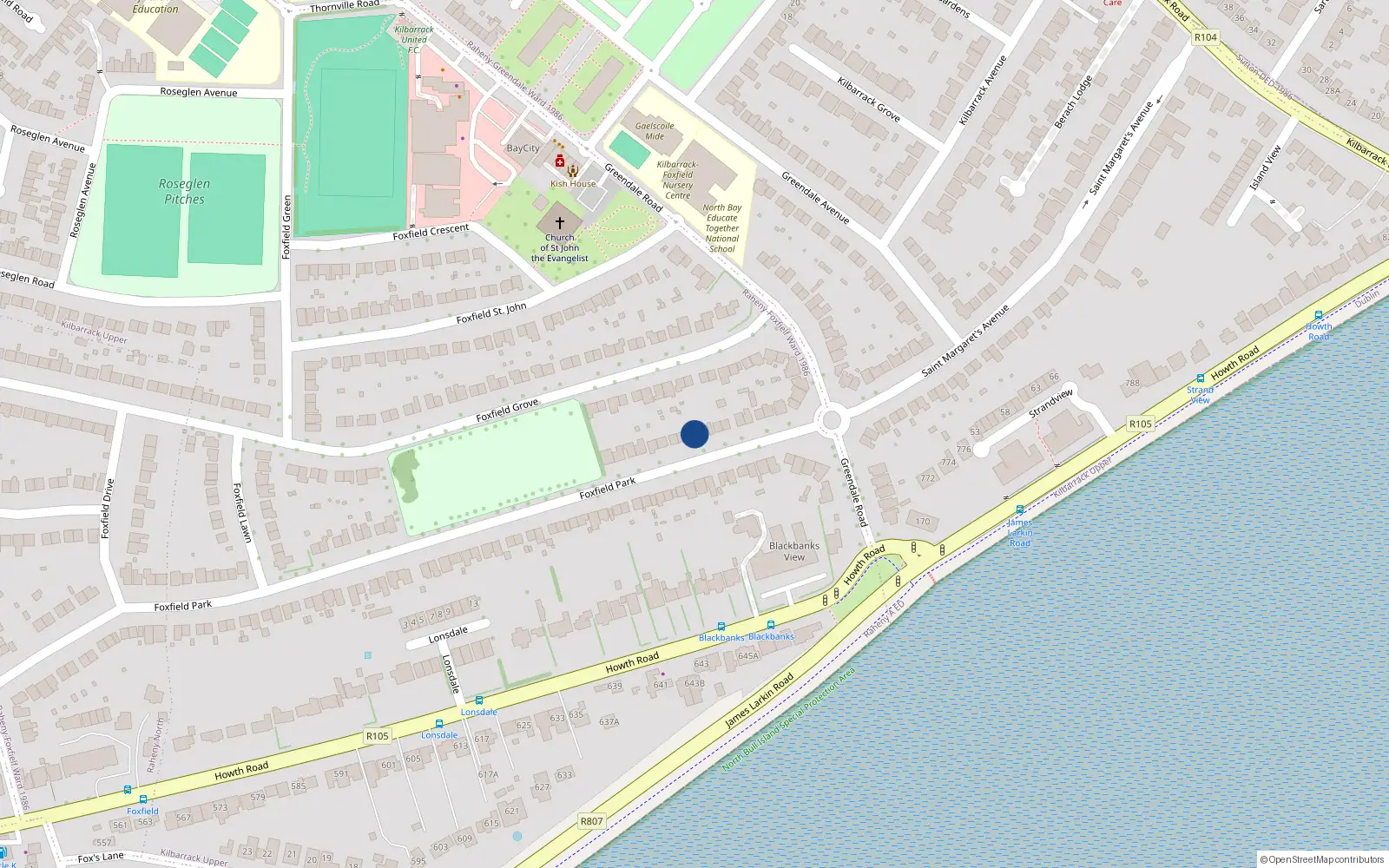 Overhead map showing the location of 51 Foxfield Park, Raheny, Dublin 5